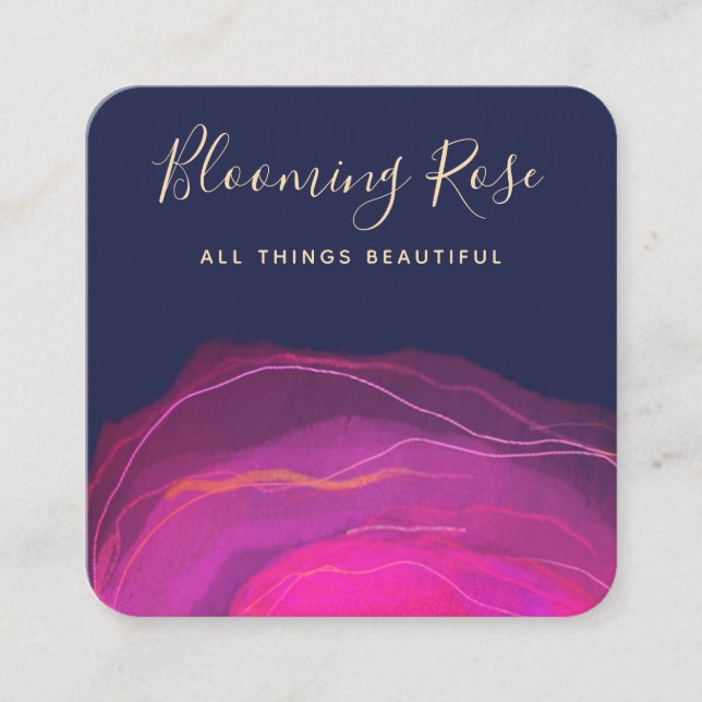 Carte De Visite Carré Abstrait artistique Magenta rose Aquarelle Carré (Devant)