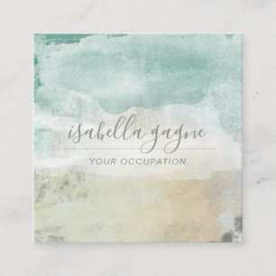 Carte De Visite Carré Abstrait bleu bleu vert aquarelle formes Art