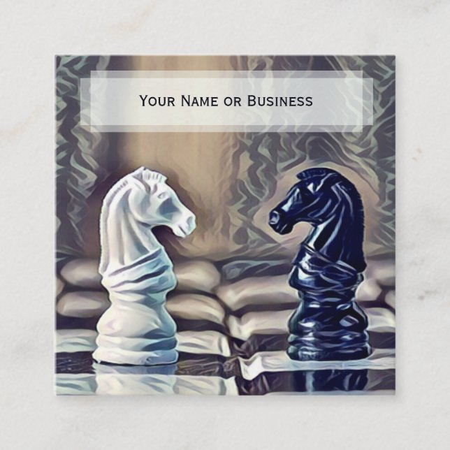 Carte De Visite Carré Abstrait Classic Chess Knights Coach Club (Devant)