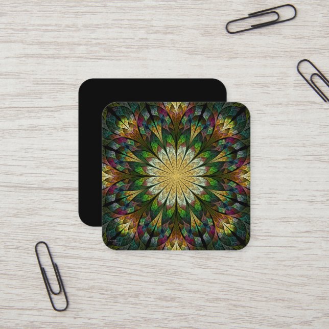 Carte De Visite Carré Abstrait de fleurs courbées (Devant/Arrière en situation)