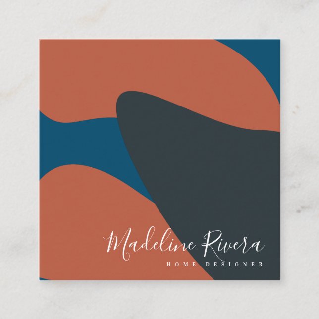 Carte De Visite Carré Abstrait Designer Planner Terracotta Blue (Devant)