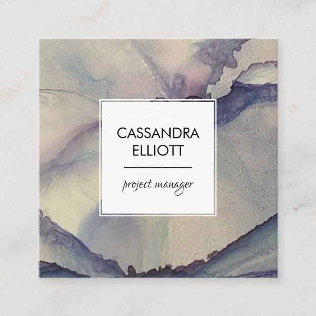 Carte De Visite Carré Abstrait Dusty Blue Purple Alcohol Enk Liquid Art (Devant)