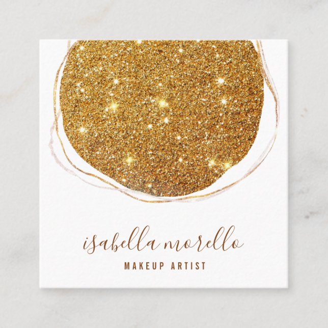 Carte De Visite Carré Abstrait Gold Parties scintillant Script Nom maqui (Devant)