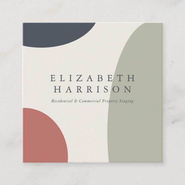 Carte De Visite Carré Abstrait moderne Sage Vert Bleu Terracotta (Devant)