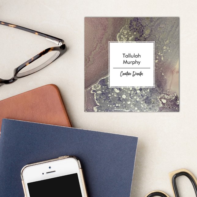 Carte De Visite Carré Abstrait rose violet argenté d'alcool d'encre d'al (Créateur téléchargé)