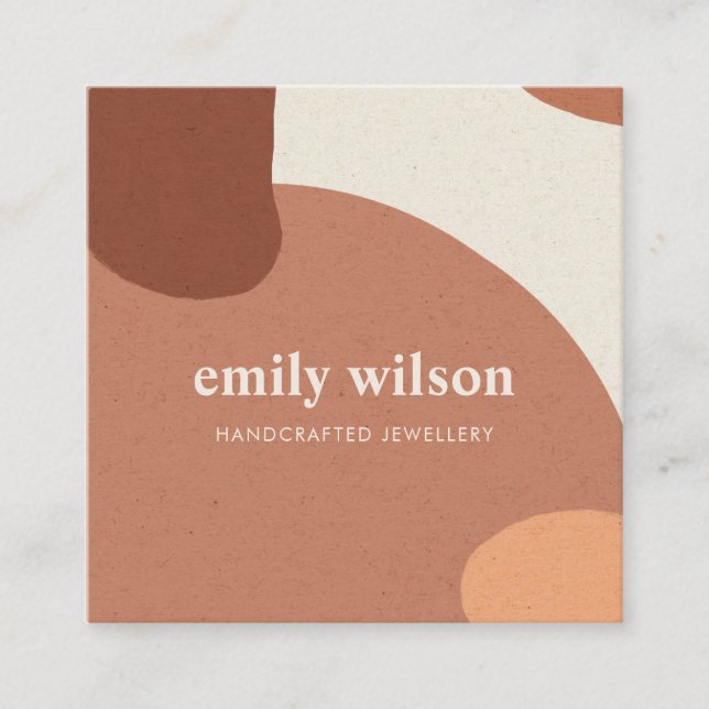 CARTE DE VISITE CARRÉ ABSTRAIT TERRACOTTA RED ORANGE KRAFT SCANDI (Devant)