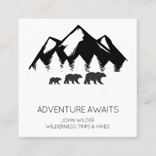 Carte De Visite Carré Adventure Await Rustic Bears Wilderness Guide