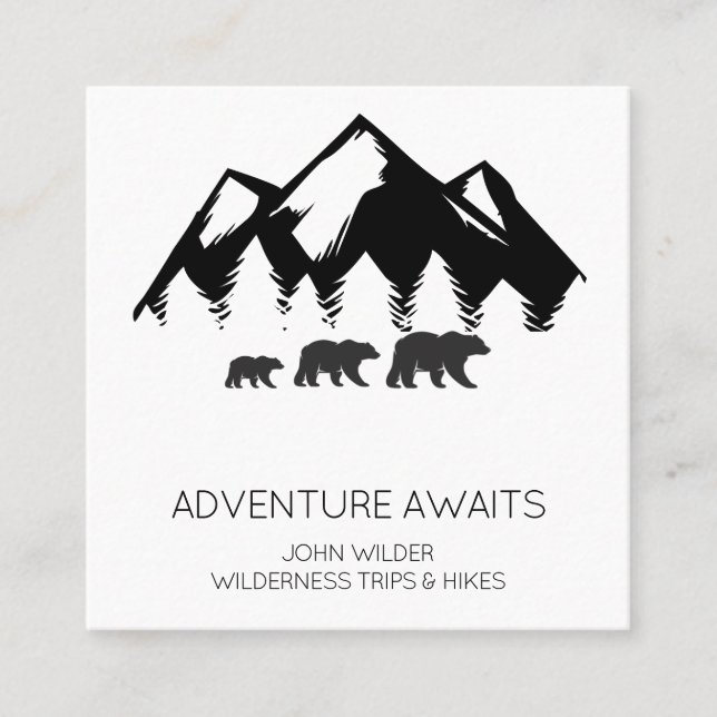 Carte De Visite Carré Adventure Await Rustic Bears Wilderness Guide (Devant)