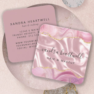 Carte De Visite Carré Agate Rose Or Glitter Luxe Coins Arrondis