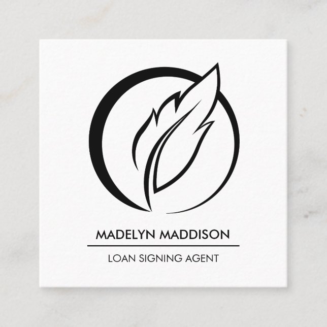Carte De Visite Carré Agent de signature de prêt notaire moderne noir et (Devant)