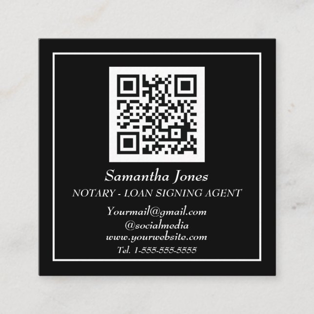 Carte De Visite Carré Agent de signature de prêt notaire QR Code numéris (Devant)