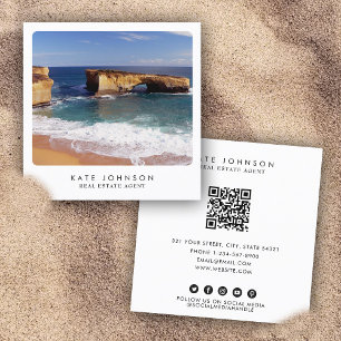 Carte De Visite Carré Agent immobilier unique Plage Océan Photo complète
