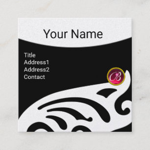 Carte De Visite Carré AILES ÉLÉGANTES RUBY GEM MONOGRAM Black White Pear