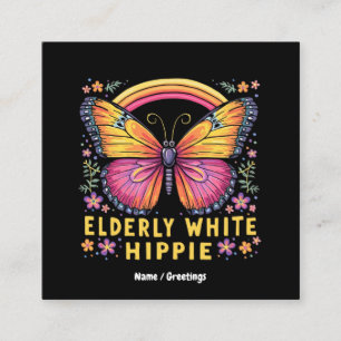 Carte De Visite Carré Aîné Blanc Hippie Drôle Citation Humour Rétro