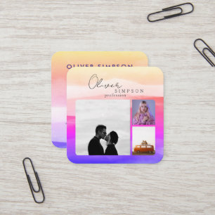 Carte De Visite Carré Ajouter 3 Photos Script Aquarelle Holographie QR