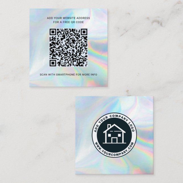 Carte De Visite Carré Ajouter Business Logo Realtor QR Code Holographiqu (Devant / Derrière)