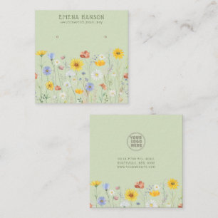 Carte De Visite Carré Ajouter votre logo, Boucles d'oreilles Fleur sauva