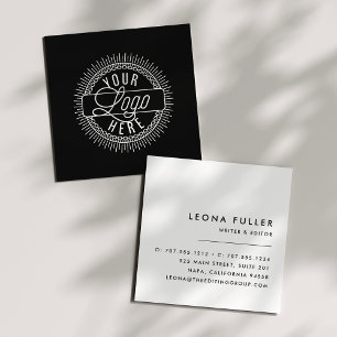Carte De Visite Carré Ajouter votre logo Noir moderne et blanc