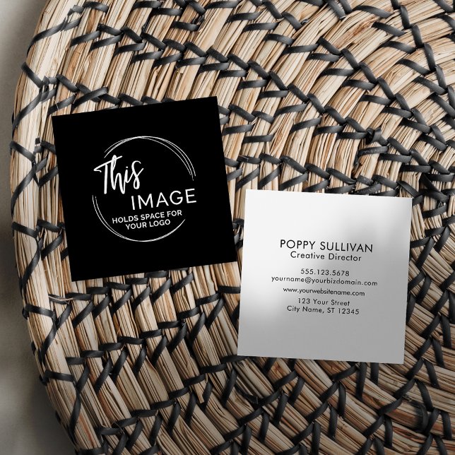 Carte De Visite Carré Ajouter Votre Logo Personnalisé Élégant, Noir Mini (Créateur téléchargé)