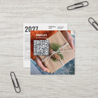 Carte De Visite Carré Ajoutez votre photo, code QR personnalisé Calendri