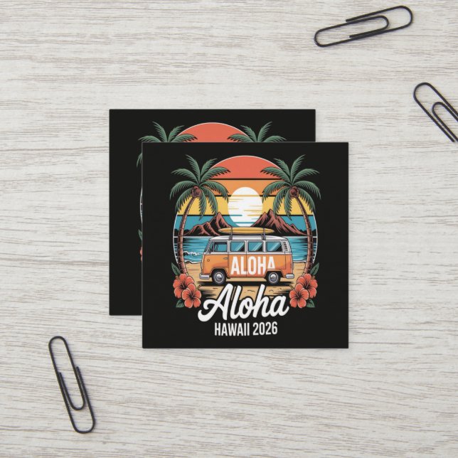 Carte De Visite Carré Aloha Hawaï 2026 (Devant/Arrière en situation)