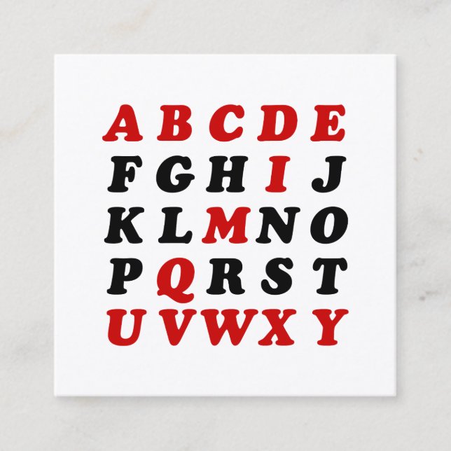 Carte De Visite Carré Alphabet Anglais (Devant)