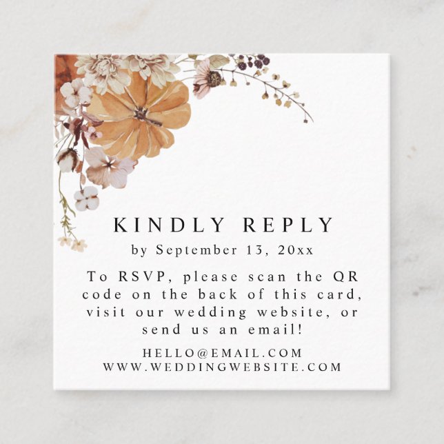 Carte De Visite Carré AMBER Automne Citrouille Automne QR Code RSVP Carr (Devant)