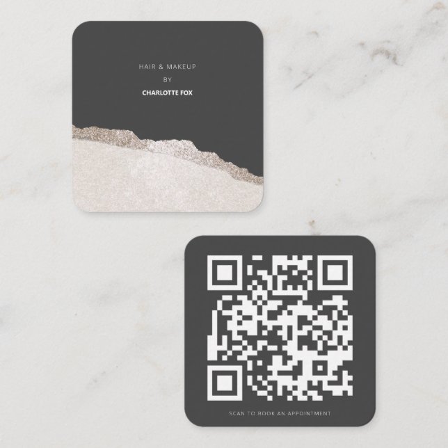 Carte De Visite Carré Analyser pour réserver un rendez-vous QR Code Agat (Devant / Derrière)