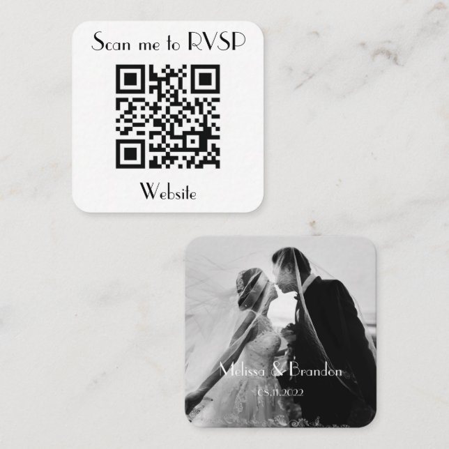 Carte De Visite Carré Analysez-moi dans RSVP Mariage QR Code réponse pho (Devant / Derrière)