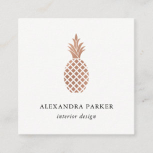 Carte De Visite Carré Ananas rose d'or de Faux élégant