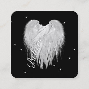 Carte De Visite Carré ANGEL WINGS 'Believe' Coeur Black Starry Nuit