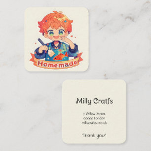 Carte De Visite Carré Anime Boy Cute fait maison