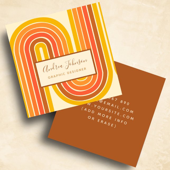 Carte De Visite Carré Années 60 les années 70 géométrique Rainbow Sixtie (Créateur téléchargé)