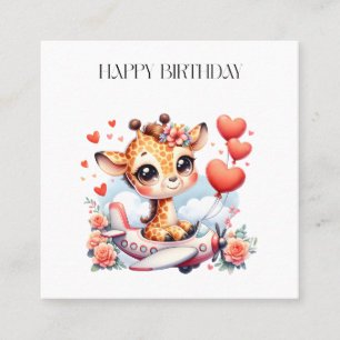 Carte De Visite Carré Anniversaire Avion Girafe