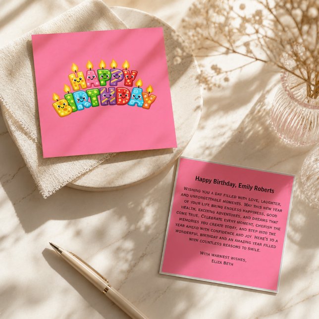 Carte De Visite Carré Anniversaire couleur rose (Créateur téléchargé)