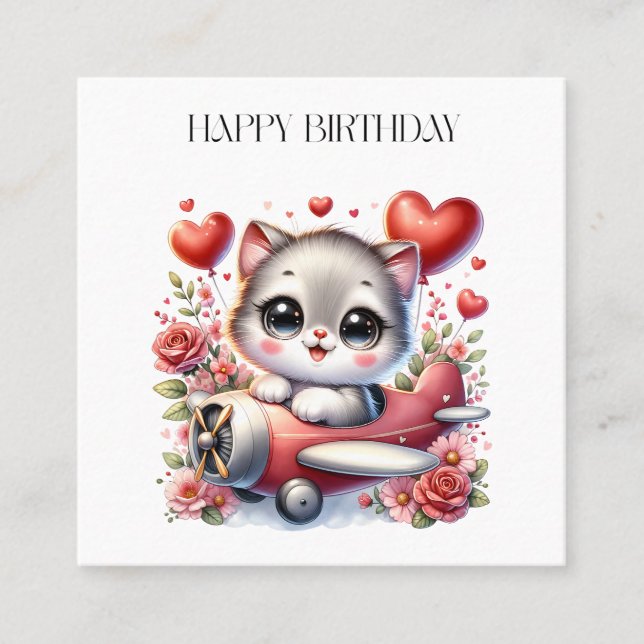Carte De Visite Carré Anniversaire de Kitten Pilot (Devant)