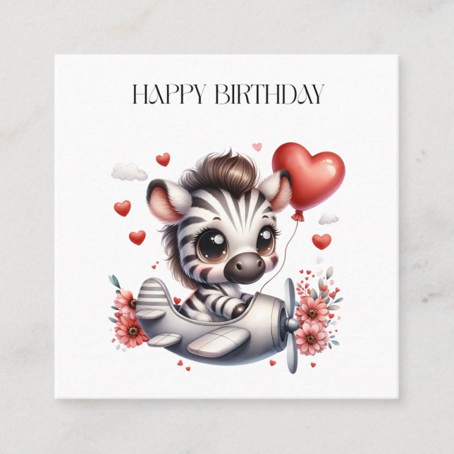 Carte De Visite Carré Anniversaire de Zebra Pilot (Devant)