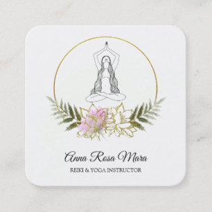 Carte De Visite Carré *~* AP32 Or rose Lotus Yoga femme énergie