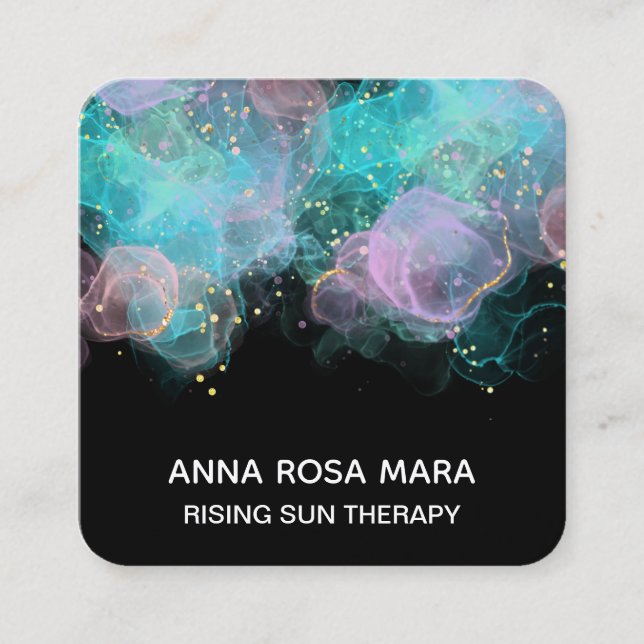 Carte De Visite Carré *~* AP46 Logo Pastel QR Gold Parties scintillant E (Devant)