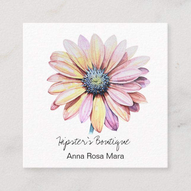 Carte De Visite Carré *~* AP57 Boho QR Bold Retro 60's Flower DAISY (Devant)