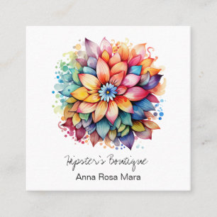 Carte De Visite Carré *~* AP57 Bouquet de fleurs Boho QR Bold Retro 60's