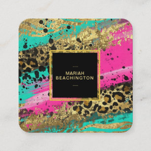 Carte De Visite Carré **aP93 Leopard Abstrait animal Neon Gold Bold