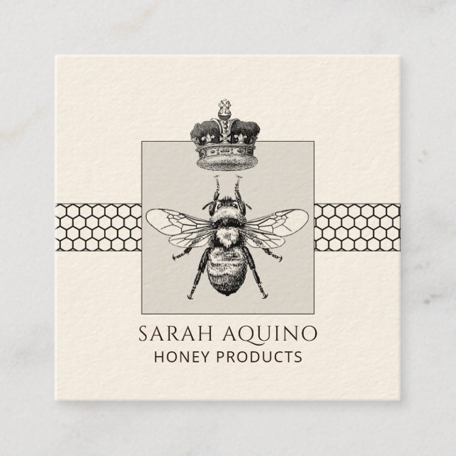 Carte De Visite Carré Apiary Beekeeper Honeycomb Crown Honey (Devant)