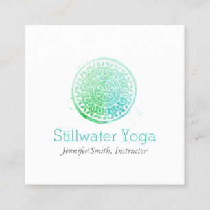 Carte De Visite Carré Aqua Green Watercolor Mandala Yoga and Wellness