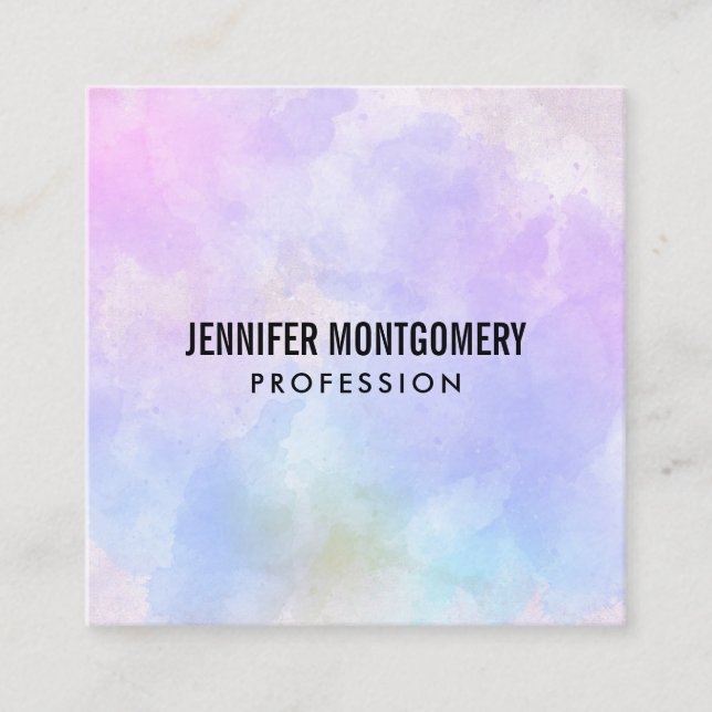 Carte De Visite Carré Aquarelle Abstraite bleu violet élégant (Devant)