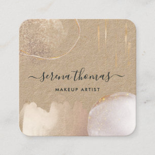 Carte De Visite Carré Aquarelle Abstraite de signature moderne Blush Gol