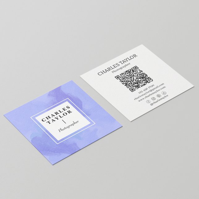 Carte De Visite Carré Aquarelle Abstraite Purple Carré Élégance (Créateur téléchargé)