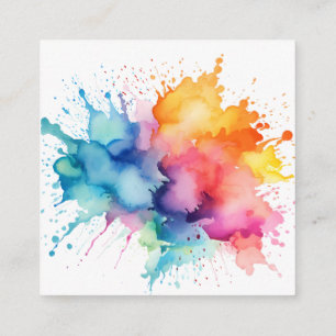 Carte De Visite Carré Aquarelle Arc-en-ciel Éclaboussé