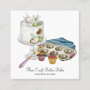 Carte De Visite Carré Aquarelle Baker Pâtisserie Chef Cuisiné Bon Outils