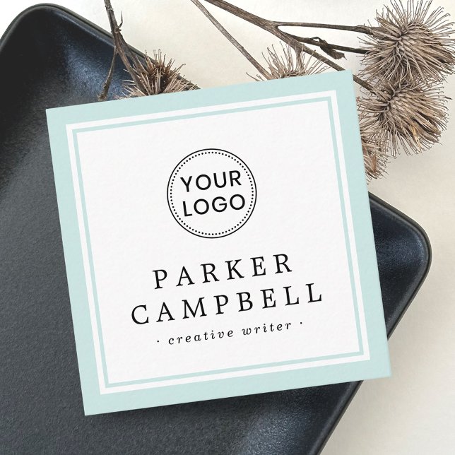 Carte De Visite Carré Aquarelle bleu logo personnalisé élégant minimalis (Créateur téléchargé)